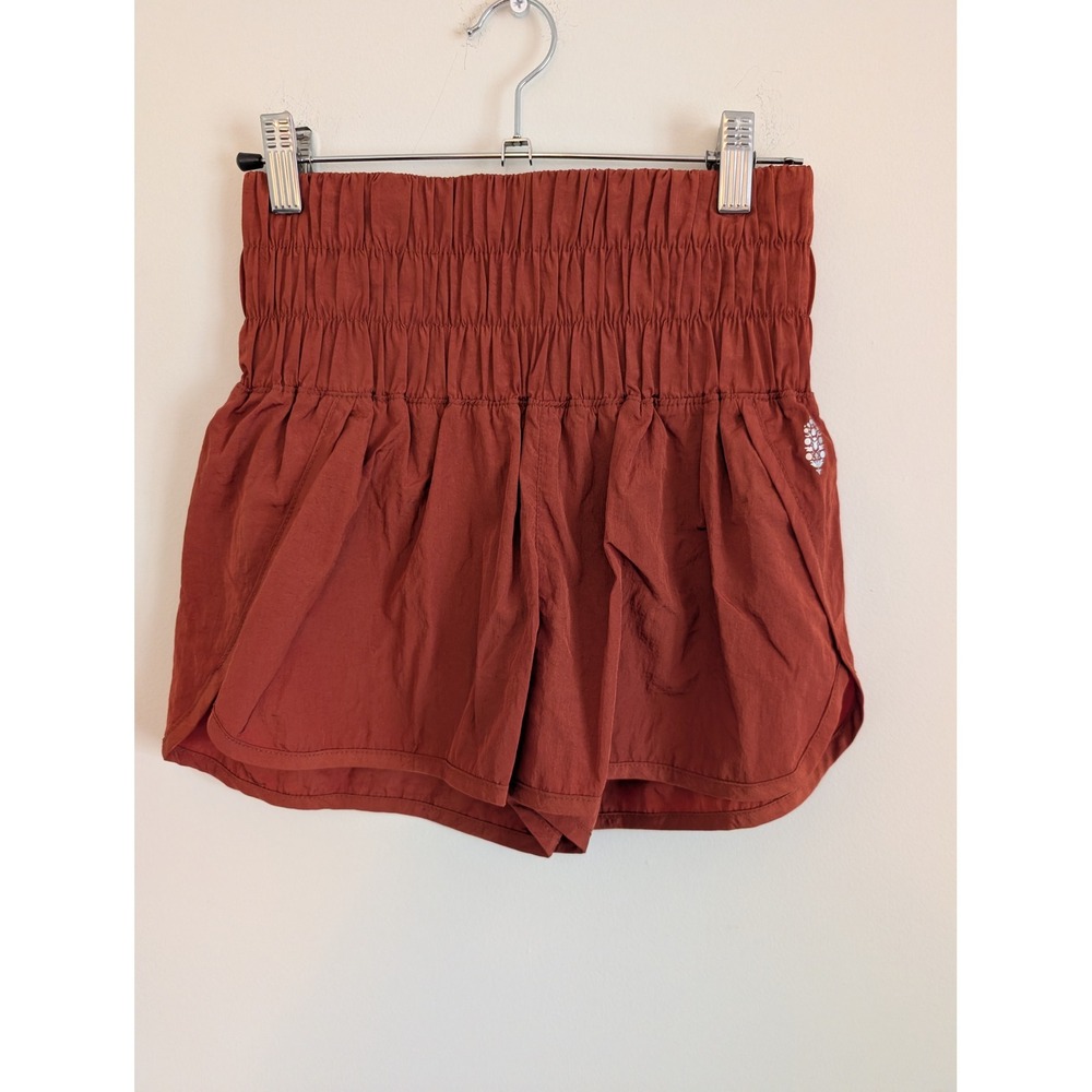 Free People Movement Way Home Shorts Rust Orange High Rise Smocked XS athleisure